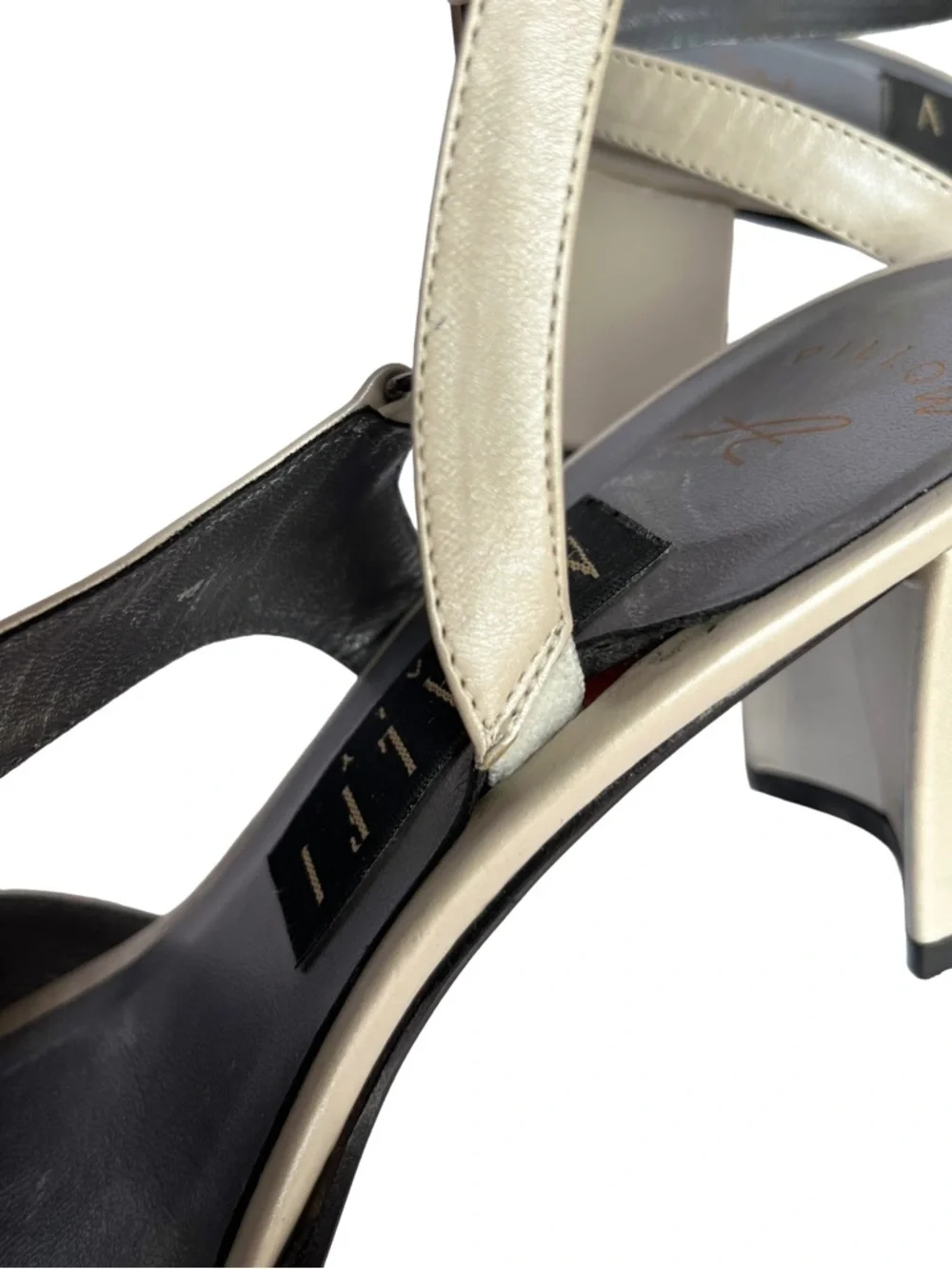 Vintage Y2K Amalfi Italy Pearl Ivory Leather Heels 6.5 Square Toe Slingback - Picture 9 of 11
